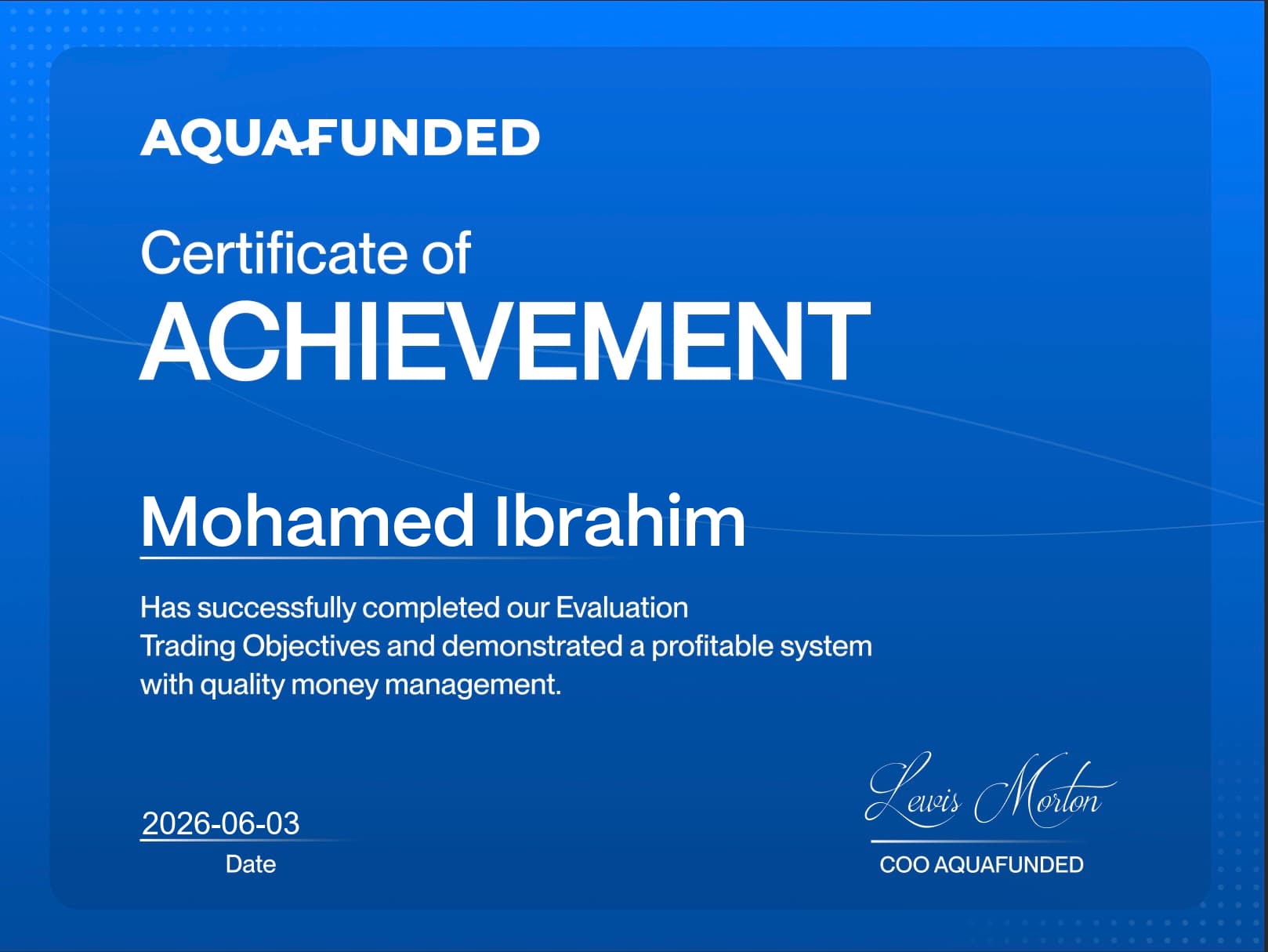 Mohamed Ibrahim — AquaFunded Evaluation Passed